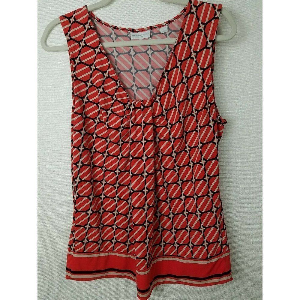 New York & Company NY & CO Top Blouse Abstract Orange Sleeveless Womens Large